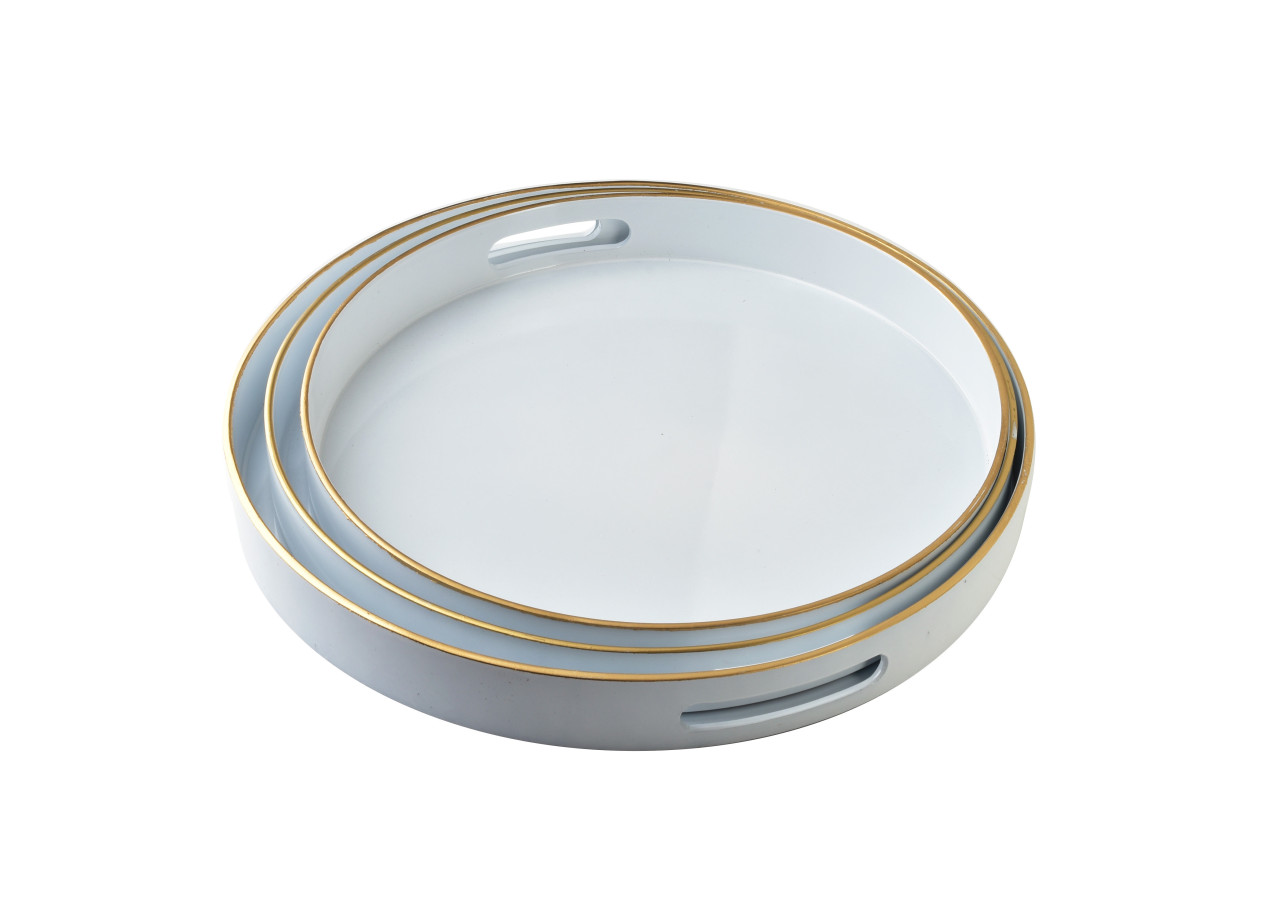 Plateau Décoratif BLANCHE WHITE - Ensemble de 3 ronds 38x38x4cm, 35x35x4cm, 33x33x3,5cm - HTOS1495 - Mondex