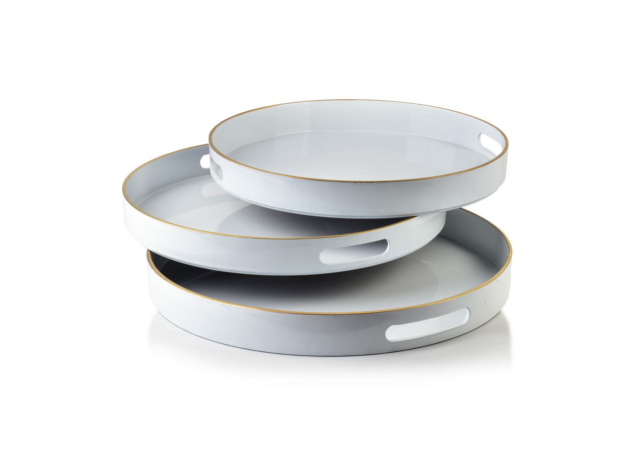 Plateau Décoratif BLANCHE WHITE - Ensemble de 3 ronds 38x38x4cm, 35x35x4cm, 33x33x3,5cm - HTOS1495 - Mondex