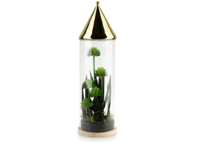 Tuba décoratif BASTIEN - LED et plantes artificielles 21,5x72cm - HTRJ0961-PROM - Mondex