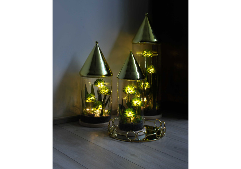 Tuba décoratif BASTIEN - LED et plantes artificielles 21,5x72cm - HTRJ0961-PROM - Mondex