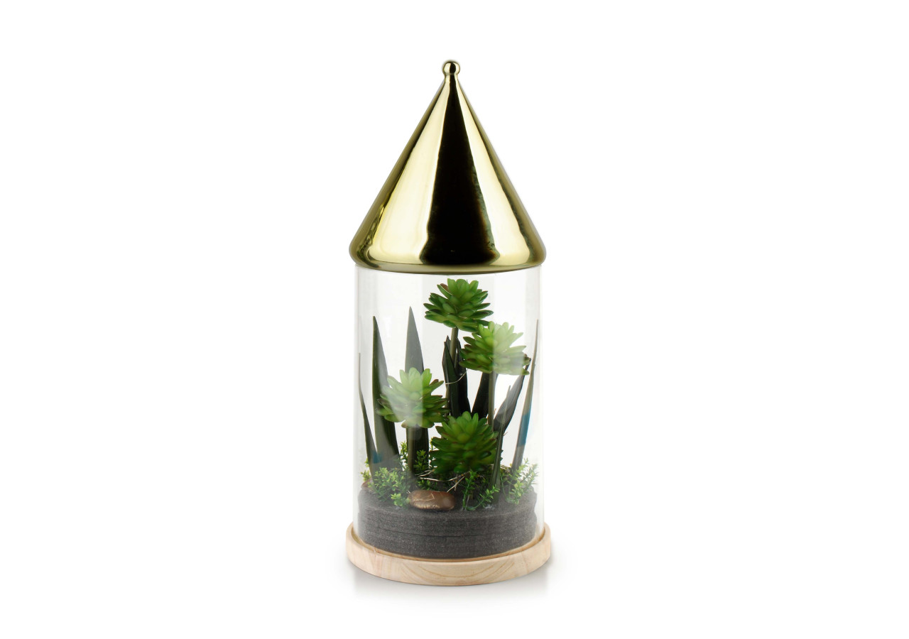 Tuba décoratif BASTIEN - LED et plantes artificielles 21,5x53cm - HTRJ0954-PROM - Mondex