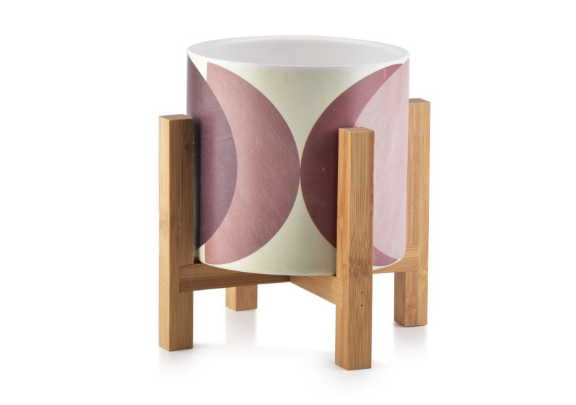 Pot AVA - Céramique sur support en bois 16,2x16,5cm - HTYE6876-PROM - Mondex