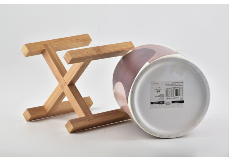 Pot AVA - Céramique sur support en bois 16,2x16,5cm - HTYE6876-PROM - Mondex 2