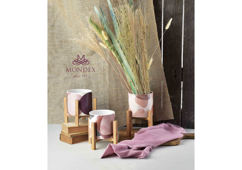 Pot AVA - Céramique sur support en bois 16,2x16,5cm - HTYE6876-PROM - Mondex