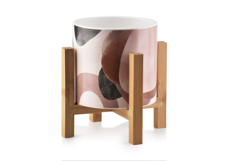 Pot AVA - Céramique sur support en bois 16,2x16,5cm - HTYE6890-PROM - Mondex