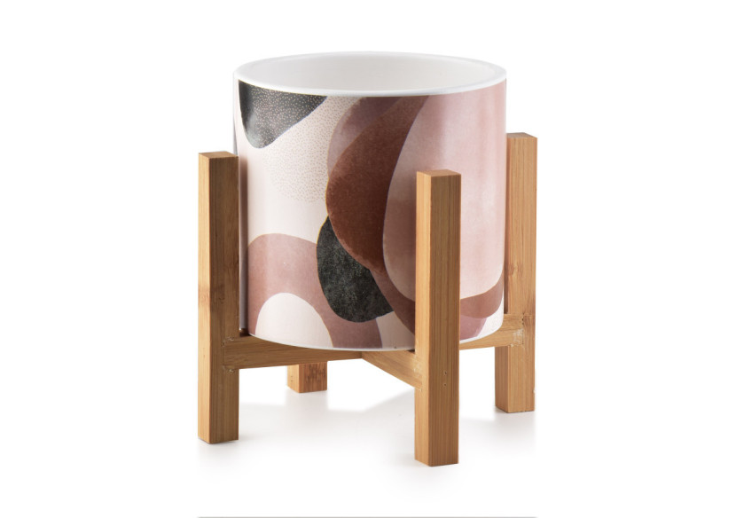 Pot AVA - Céramique sur support en bois 16,2x16,5cm - HTYE6890-PROM - Mondex