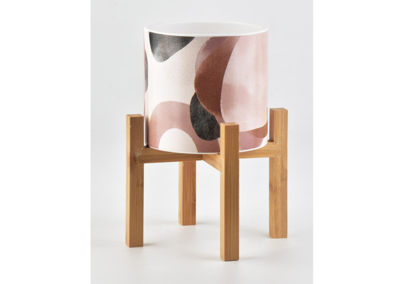 Pot AVA - Céramique sur support en bois 16,2x16,5cm - HTYE6890-PROM - Mondex