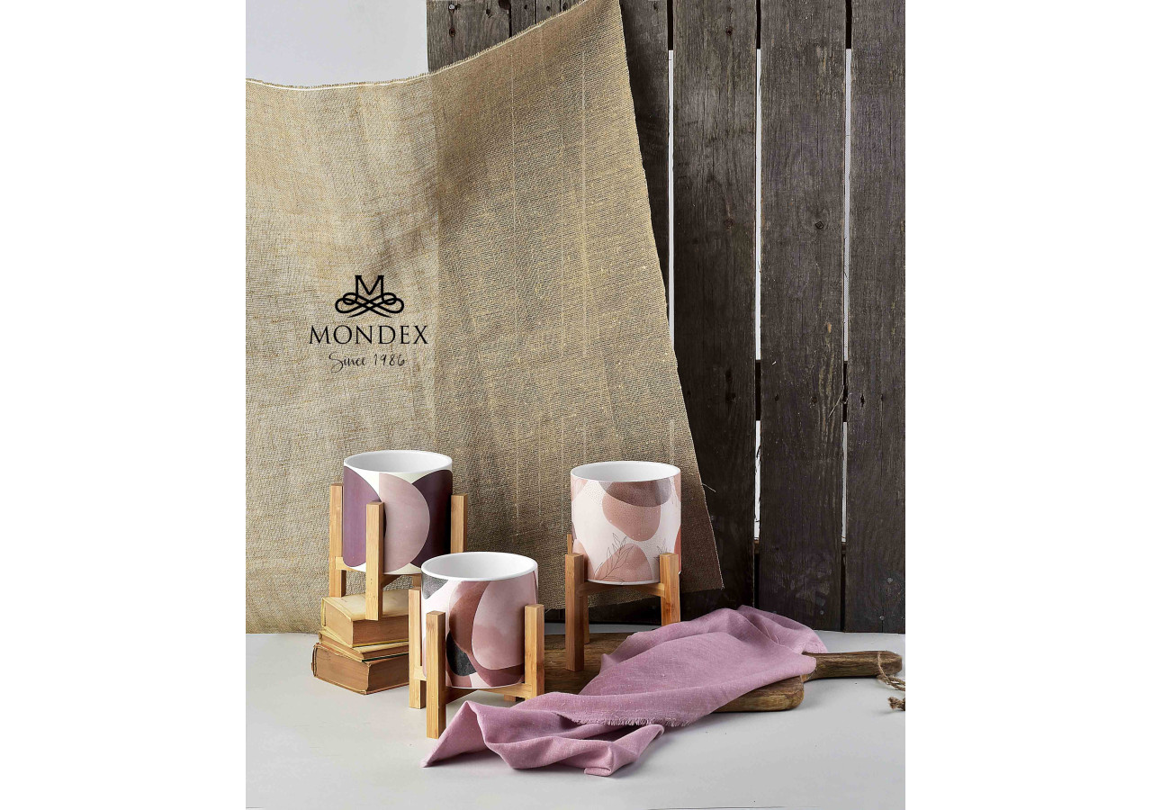 Pot AVA - Céramique sur support en bois 16,2x16,5cm - HTYE6890-PROM - Mondex