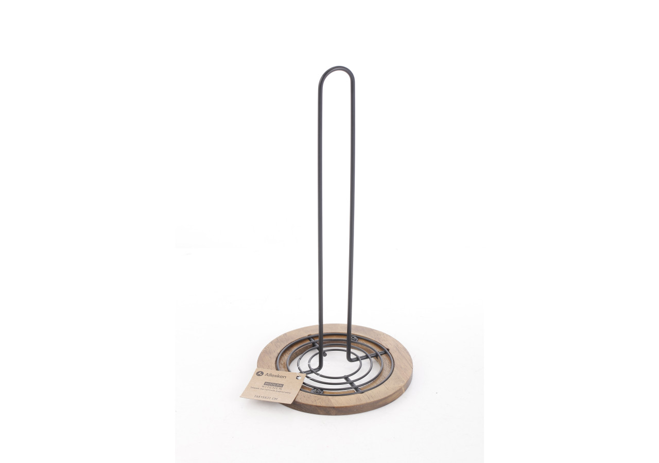 Support à essuie-tout MODERN KITCHEN - Métal noir et bois de caoutchouc 15x31cm - HTXD0360 - Allesken