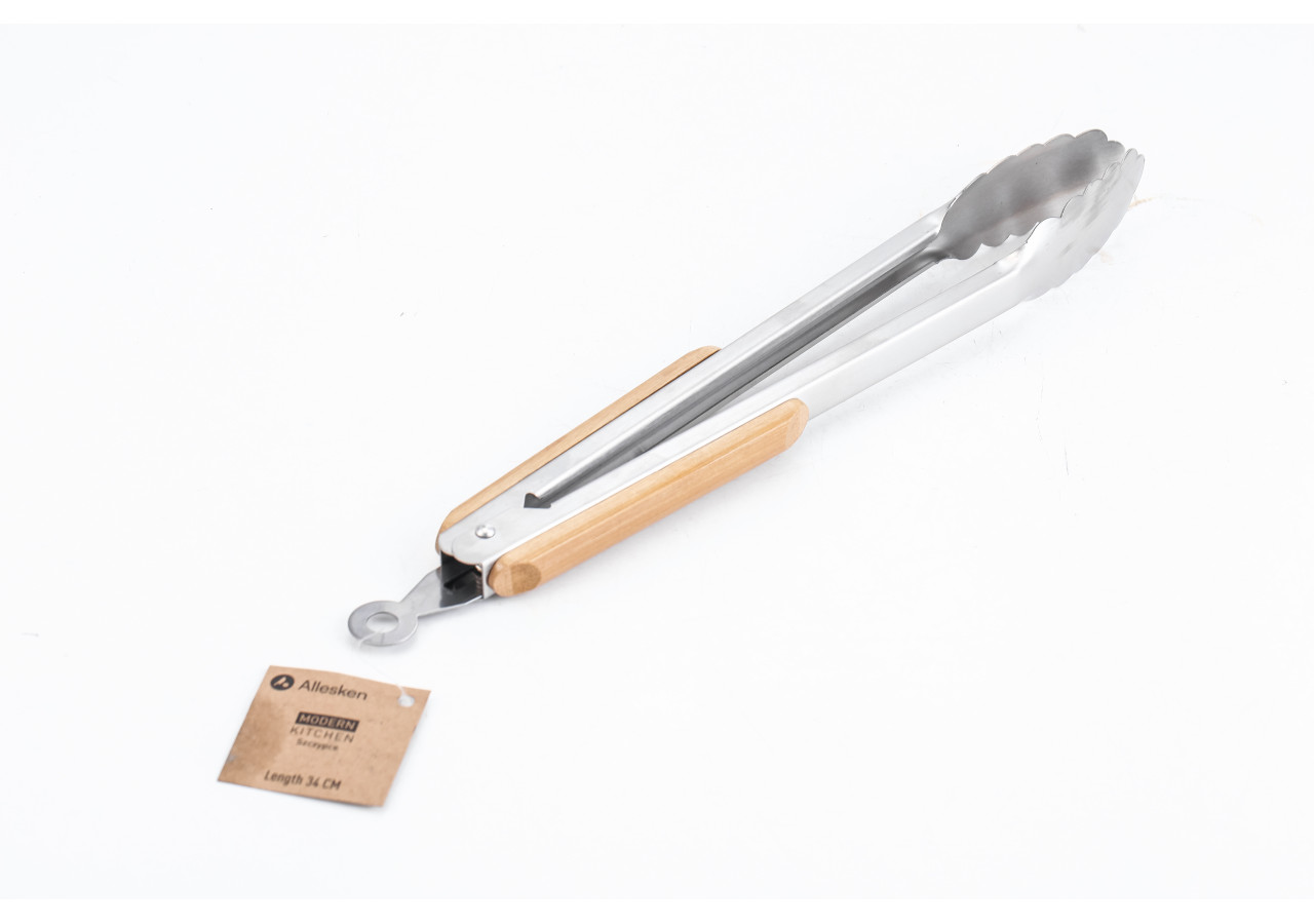 Pinces MODERN KITCHEN - Acier inoxydable 34 cm avec poignées en bambou - HTXD0421 - Allesken