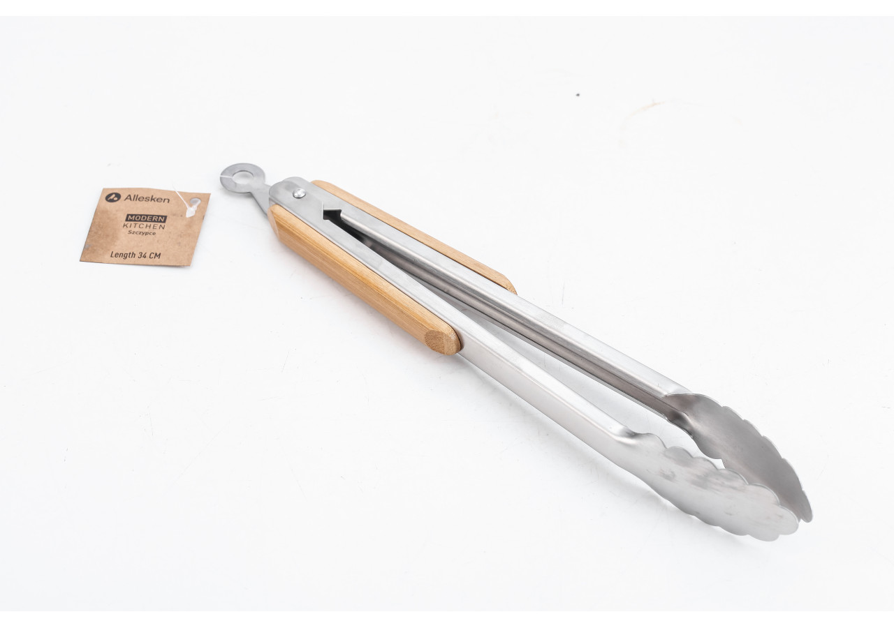 Pinces MODERN KITCHEN - Acier inoxydable 26,5 cm avec poignées en bambou - HTXD0438 - Allesken