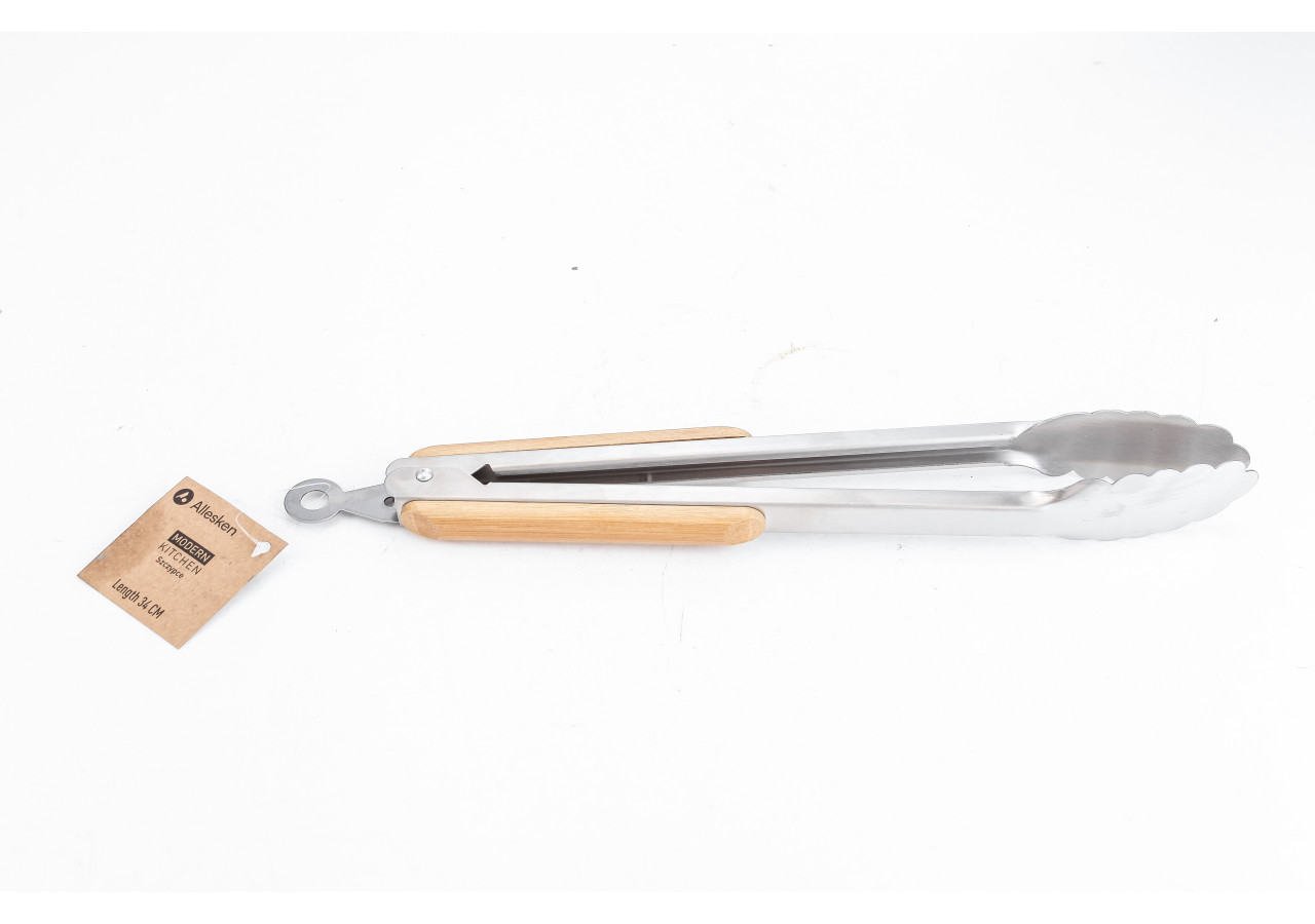 Pinces MODERN KITCHEN - Acier inoxydable 26,5 cm avec poignées en bambou - HTXD0438 - Allesken