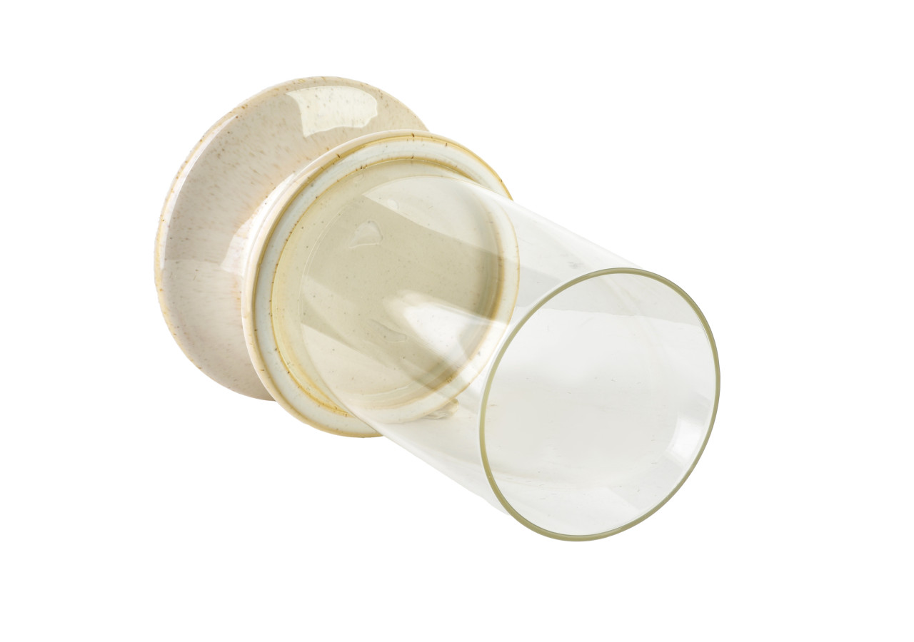 EVAM BEIGE - Bougeoir L en céramique 14,5x14,5x24cm - HTC7541 - Mondex