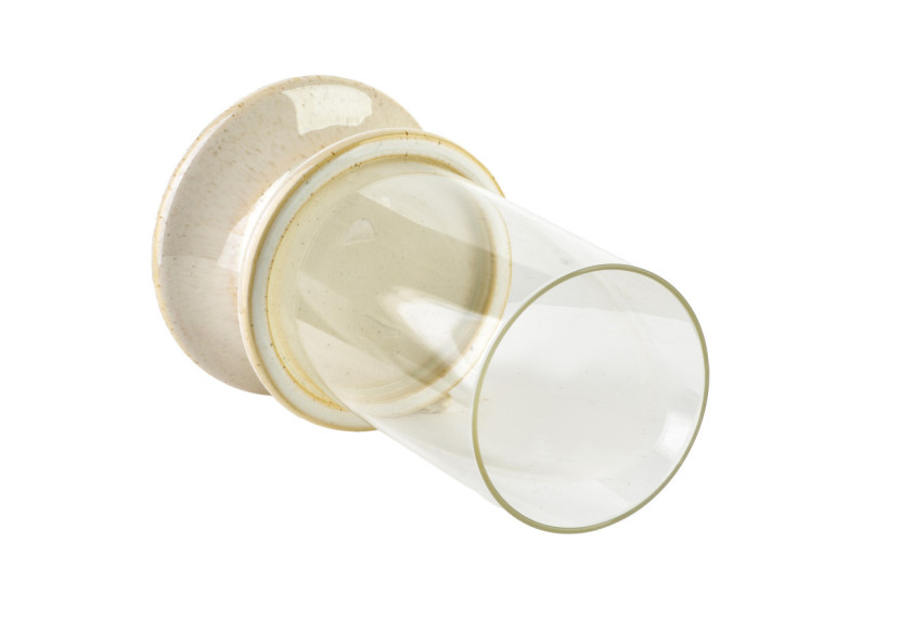 EVAM BEIGE - Bougeoir L en céramique 14,5x14,5x24cm - HTC7541 - Mondex