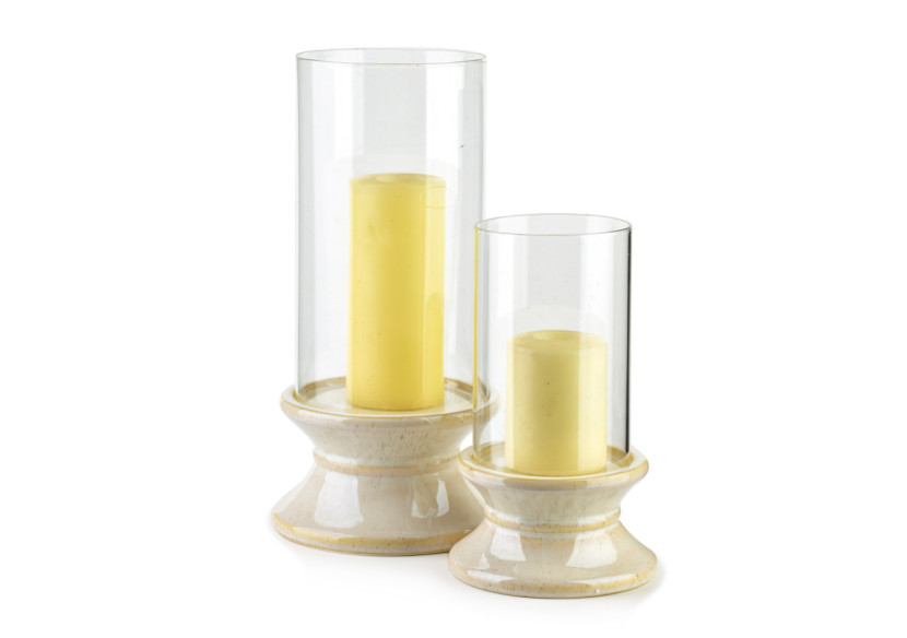 EVAM BEIGE - Bougeoir L en céramique 14,5x14,5x24cm - HTC7541 - Mondex