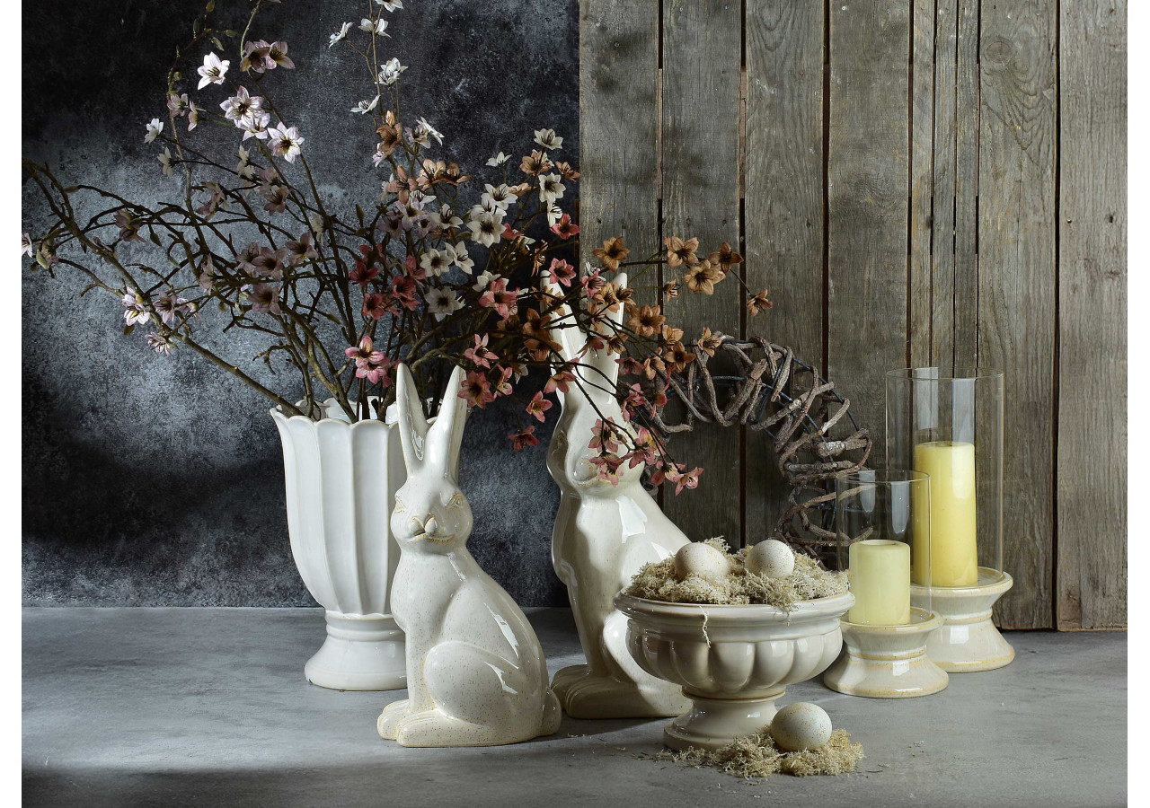 EVAM BEIGE - Bougeoir L en céramique 14,5x14,5x24cm - HTC7541 - Mondex