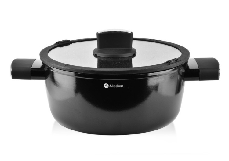 Casserole VALERIAN - Aluminium 24x25xh10,5cm, 4,1L avec couvercle en verre - HTXD3515-CX - Allesken