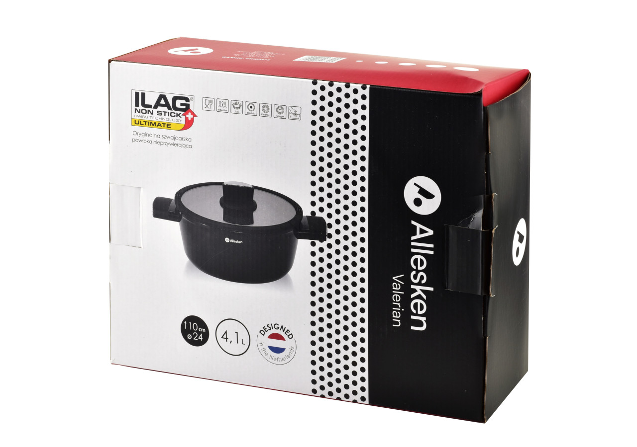 Casserole VALERIAN - Aluminium 24x25xh10,5cm, 4,1L avec couvercle en verre - HTXD3515-CX - Allesken