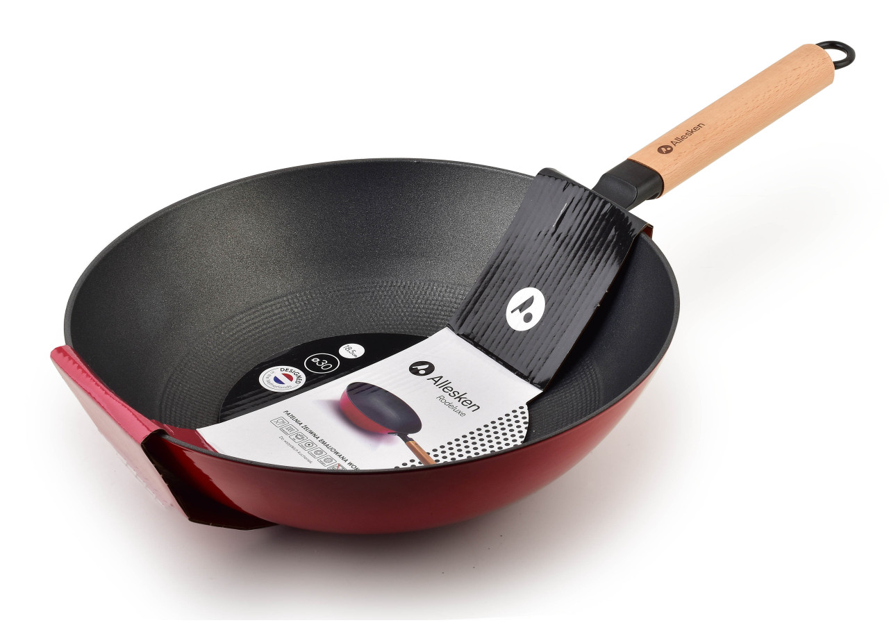 Wok RODELUXE - 30 cm - Émail Rouge - HTXD5939-PROM - Allesken