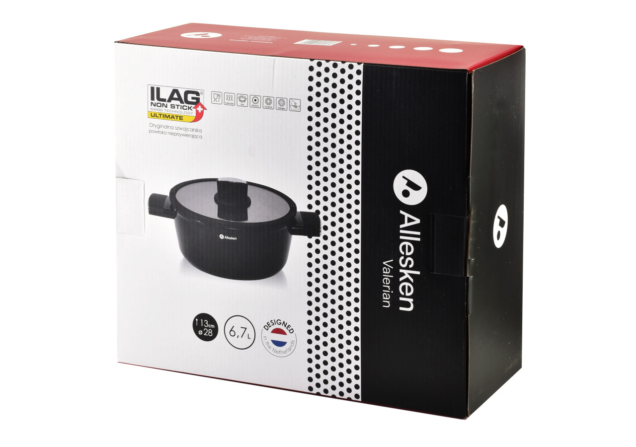 Casserole VALERIAN - Aluminium 28xh13cm, 6,7L avec couvercle en verre - HTXD5564-CX - Allesken