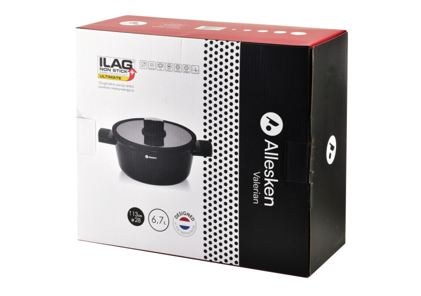 Casserole VALERIAN - Aluminium 28xh13cm, 6,7L avec couvercle en verre - HTXD5564-CX - Allesken