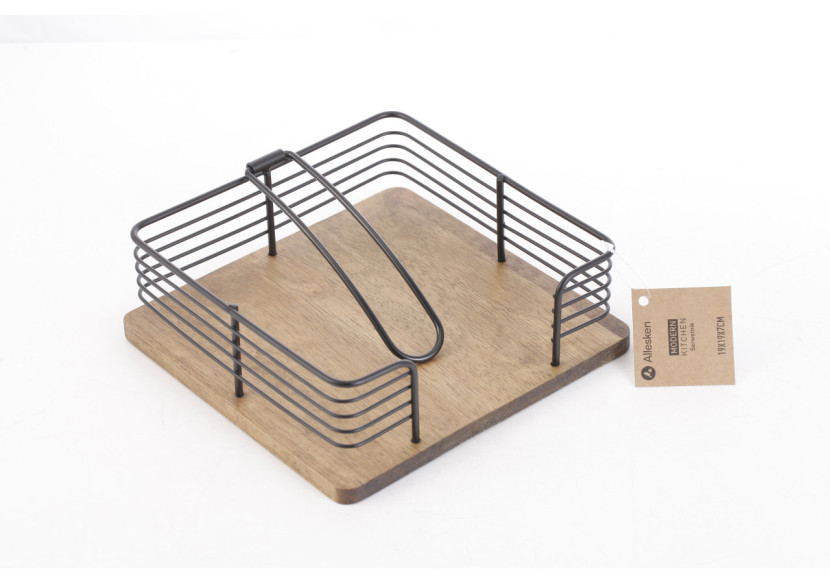 Porte-serviettes MODERN KITCHEN - Métal noir et bois de caoutchouc 19x19x7cm - HTXD0384 - Allesken Porte-serviettes MODERN KITCHEN - Métal noir et bois de caoutchouc 19x19x7cm - HTXD0384 - Allesken