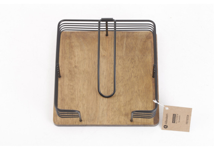 Porte-serviettes MODERN KITCHEN - Métal noir et bois de caoutchouc 19x19x7cm - HTXD0384 - Allesken 2