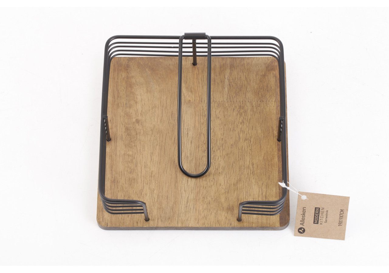 Porte-serviettes MODERN KITCHEN - Métal noir et bois de caoutchouc 19x19x7cm - HTXD0384 - Allesken