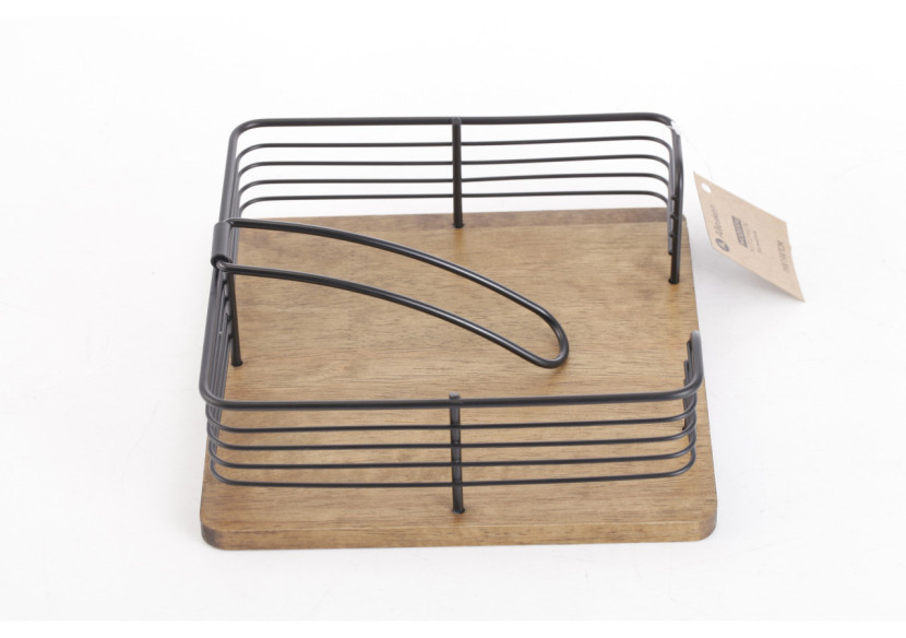 Porte-serviettes MODERN KITCHEN - Métal noir et bois de caoutchouc 19x19x7cm - HTXD0384 - Allesken Porte-serviettes MODERN KITCHEN - Métal noir et bois de caoutchouc 19x19x7cm - HTXD0384 - Allesken