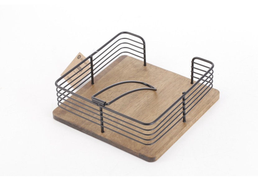 Porte-serviettes MODERN KITCHEN - Métal noir et bois de caoutchouc 19x19x7cm - HTXD0384 - Allesken Porte-serviettes MODERN KITCHEN - Métal noir et bois de caoutchouc 19x19x7cm - HTXD0384 - Allesken