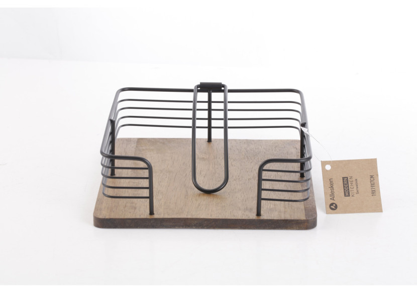Porte-serviettes MODERN KITCHEN - Métal noir et bois de caoutchouc 19x19x7cm - HTXD0384 - Allesken Porte-serviettes MODERN KITCHEN - Métal noir et bois de caoutchouc 19x19x7cm - HTXD0384 - Allesken