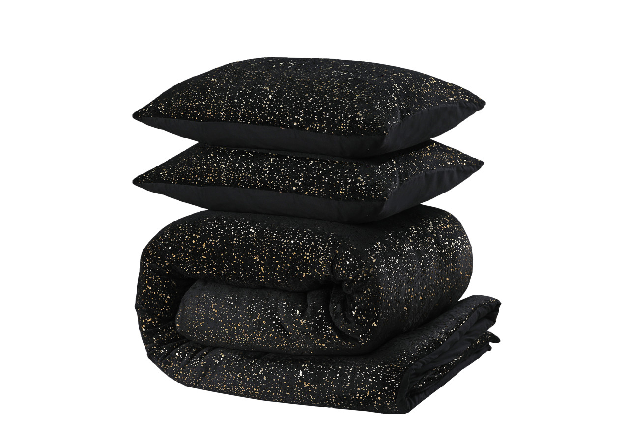 Housse de Couette Glamour Flanel Sparkle Foil Noir - 240 x 200/220 cm - Royal Textile