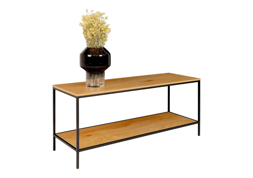 Meuble TV Vita - Cadre noir et deux étagères aspect chêne 100 x 36 x 45 cm - 2501035 - House Nordic