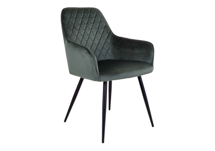 Chaise de Salle à Manger Harbo - Velours vert avec pieds noirs - 1001155 - House Nordic