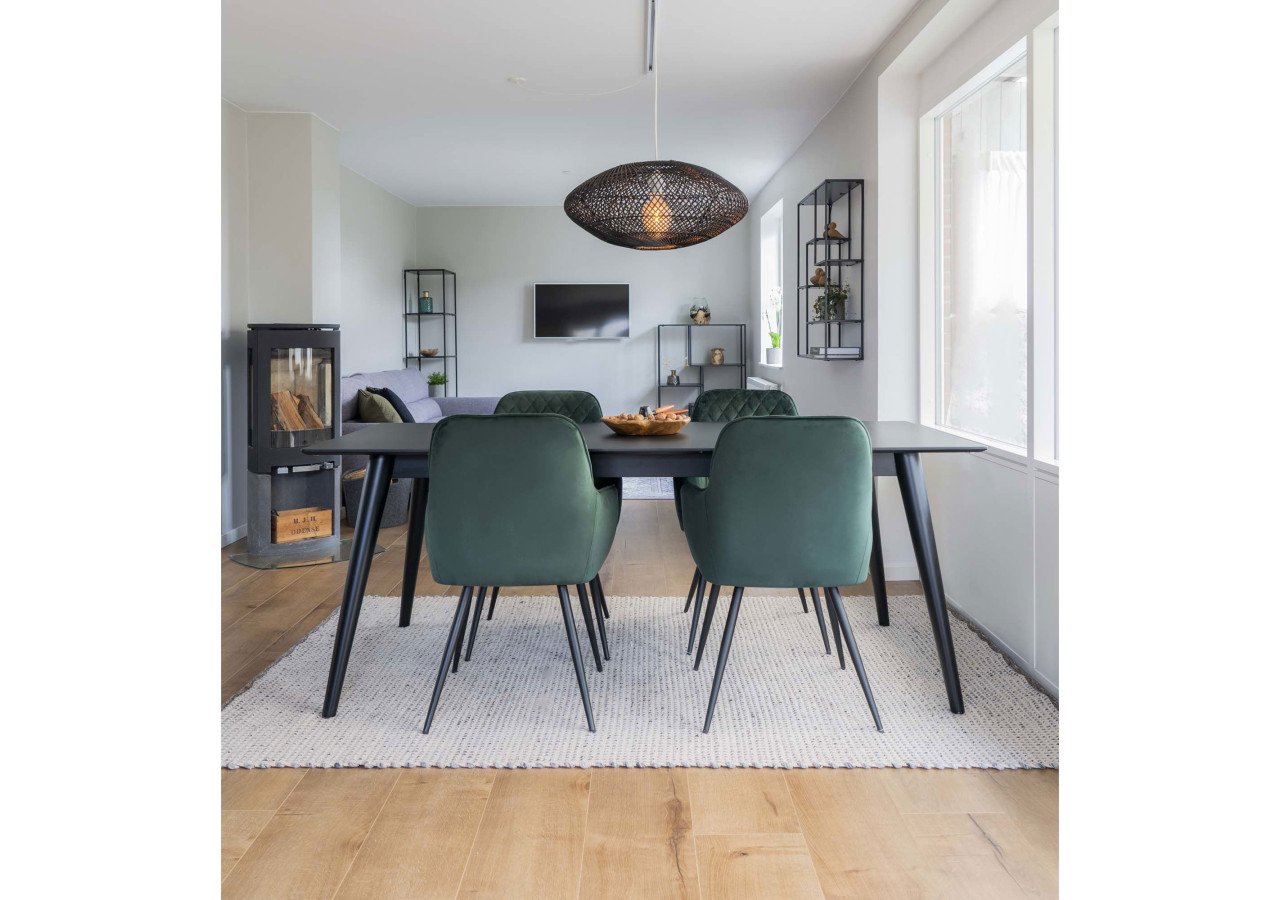 Chaise de Salle à Manger Harbo - Velours vert avec pieds noirs - 1001155 - House Nordic