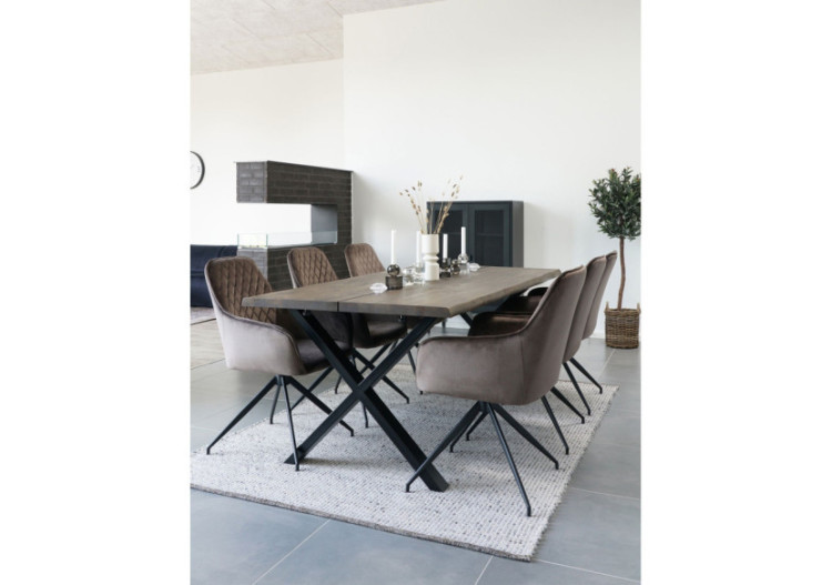 Chaise de Salle à Manger Harbo avec Rotation - Velours champignon avec pieds noirs - 1001168 - House Nordic 2
