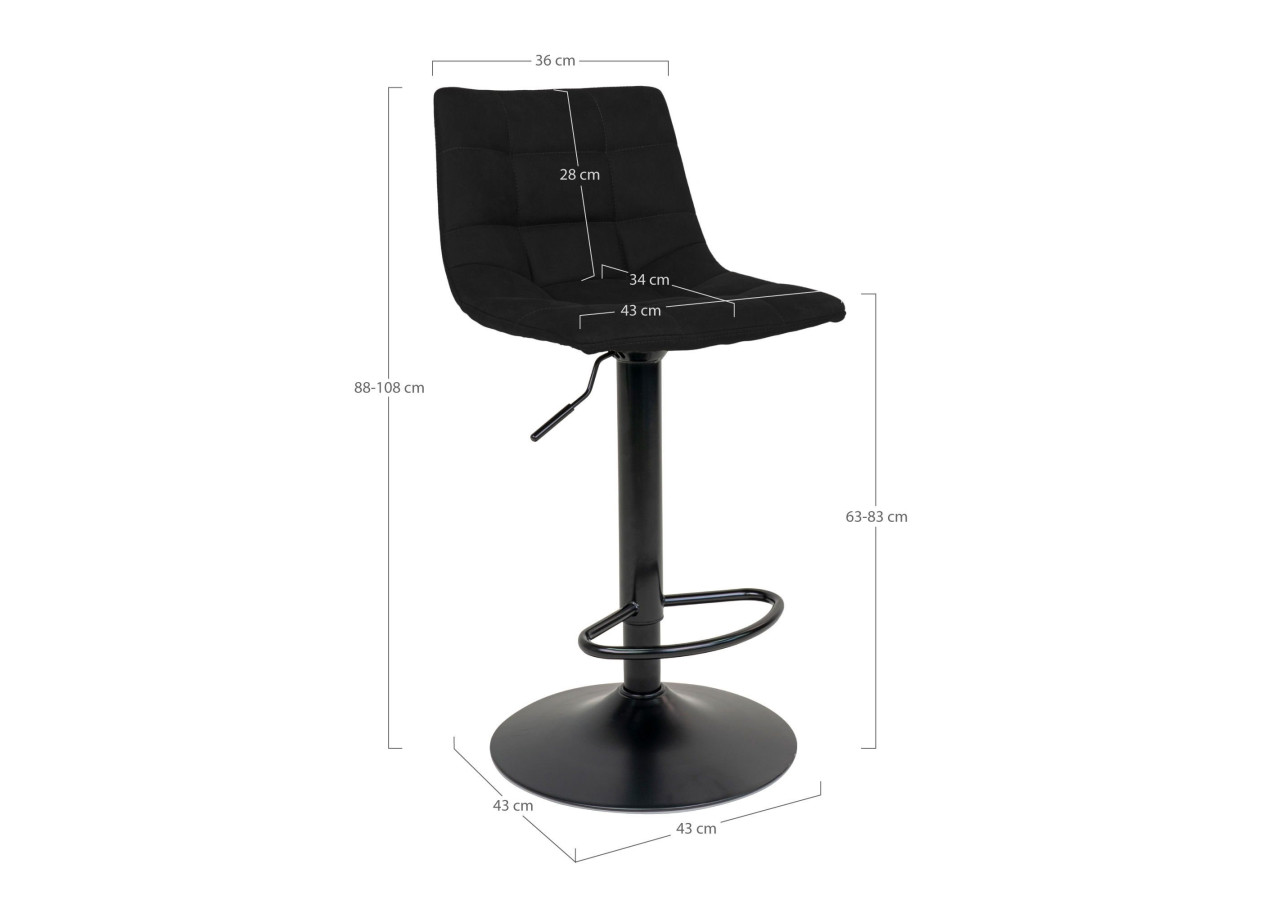 Chaise de Bar MIDDELFART - Velours noir avec pieds noirs - 1001304 - House Nordic