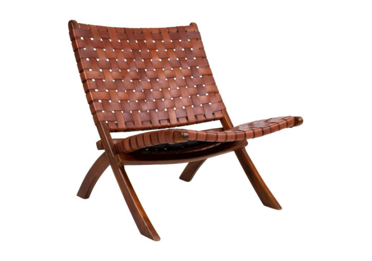 Chaise Pliante PERUGIA - Cuir marron avec pieds en bois de teck - 1101290 - House Nordic