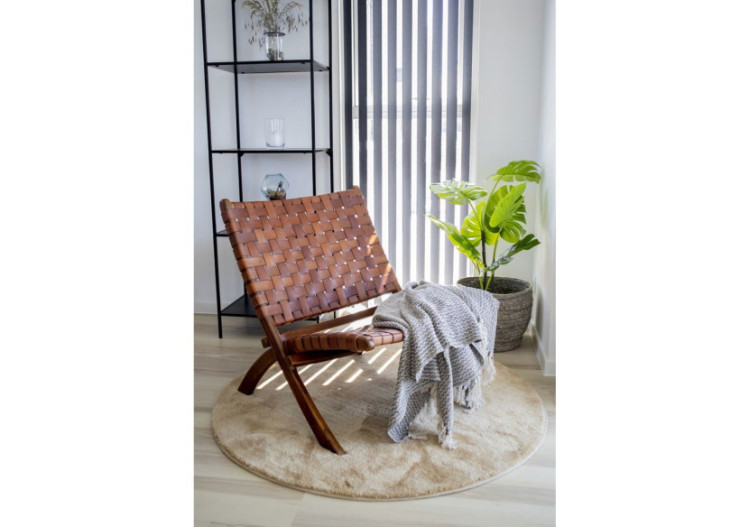 Chaise Pliante PERUGIA - Cuir marron avec pieds en bois de teck - 1101290 - House Nordic 2