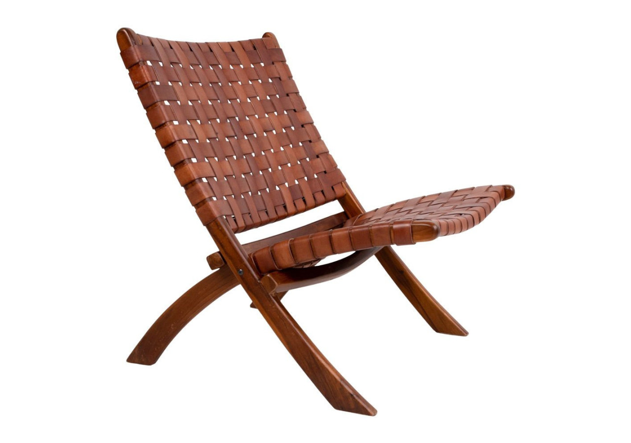 Chaise Pliante PERUGIA - Cuir marron avec pieds en bois de teck - 1101290 - House Nordic