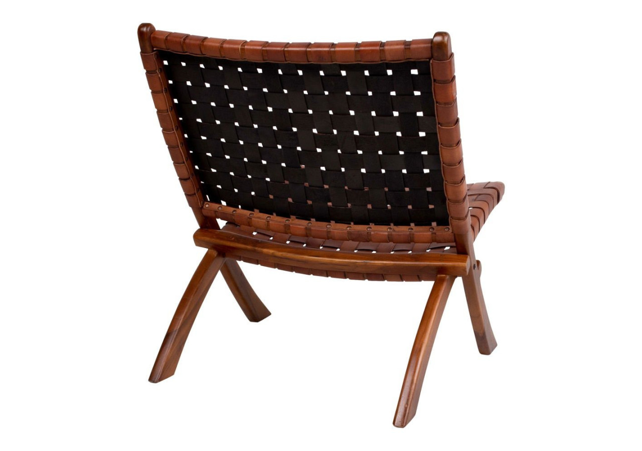Chaise Pliante PERUGIA - Cuir marron avec pieds en bois de teck - 1101290 - House Nordic