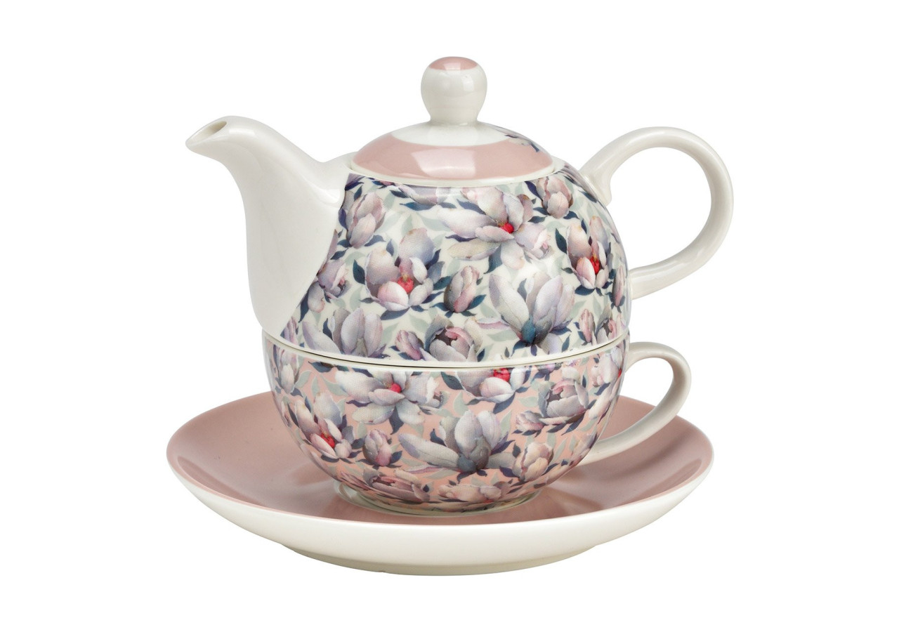 Ensemble de Théières Décor Magnolias - Porcelaine rose/rosa 15x16x15cm 400ml/250ml - 10042158 - WURM
