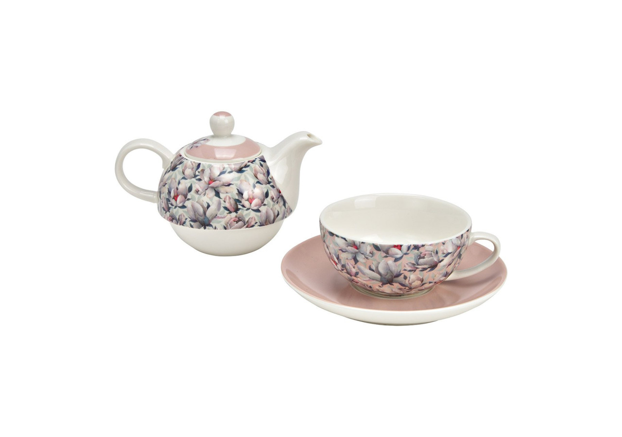Ensemble de Théières Décor Magnolias - Porcelaine rose/rosa 15x16x15cm 400ml/250ml - 10042158 - WURM