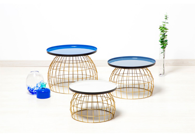 Set de tables d'appoint Laudatio - 3 tables modernes en bleu, gris et blanc - S47JZ - Kayoom 2