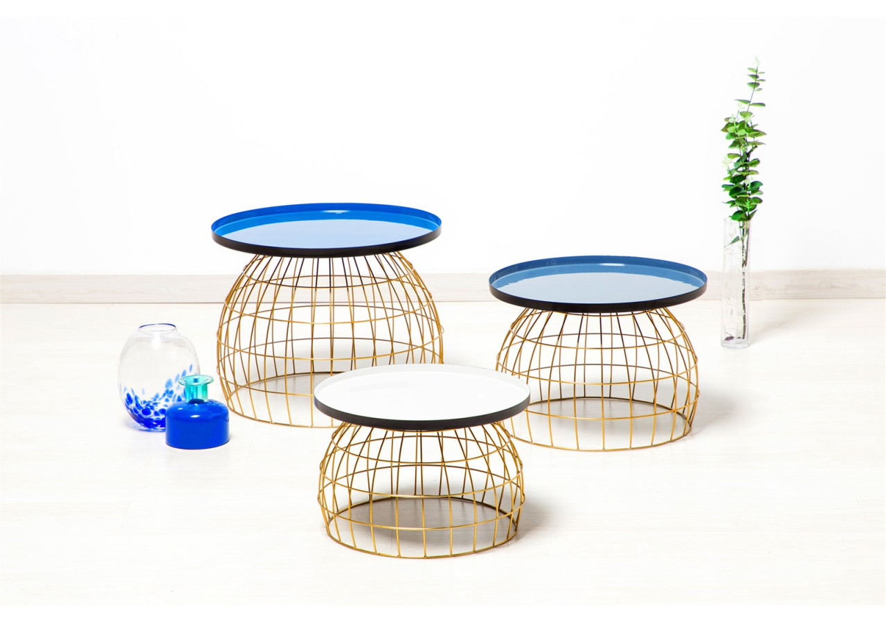 Set de tables d'appoint Laudatio - 3 tables modernes en bleu, gris et blanc - S47JZ - Kayoom