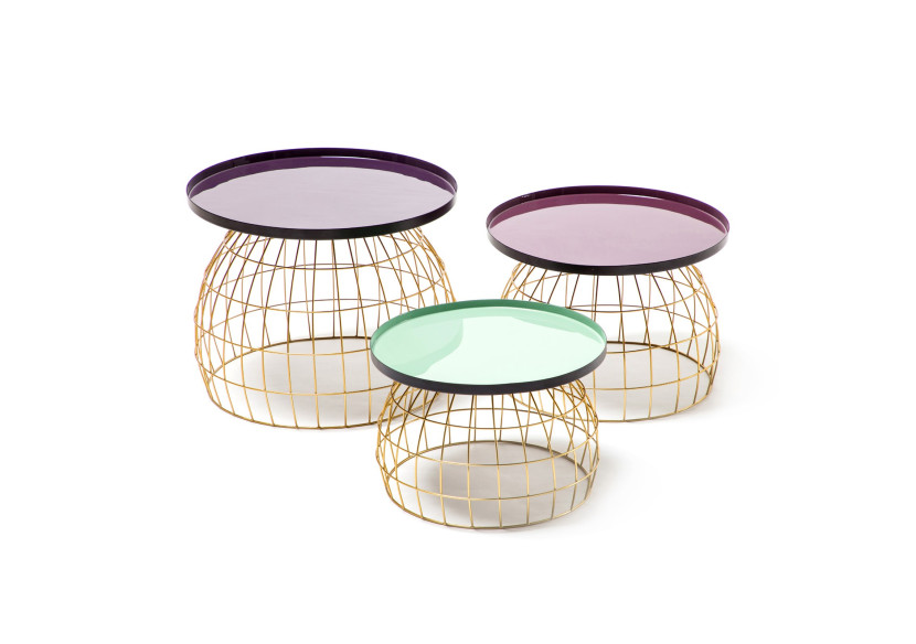 Set de tables d'appoint Laudatio - 3 tables modernes en prune, violet et vert clair - YHVO4 - Kayoom
