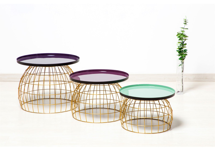 Set de tables d'appoint Laudatio - 3 tables modernes en prune, violet et vert clair - YHVO4 - Kayoom 2