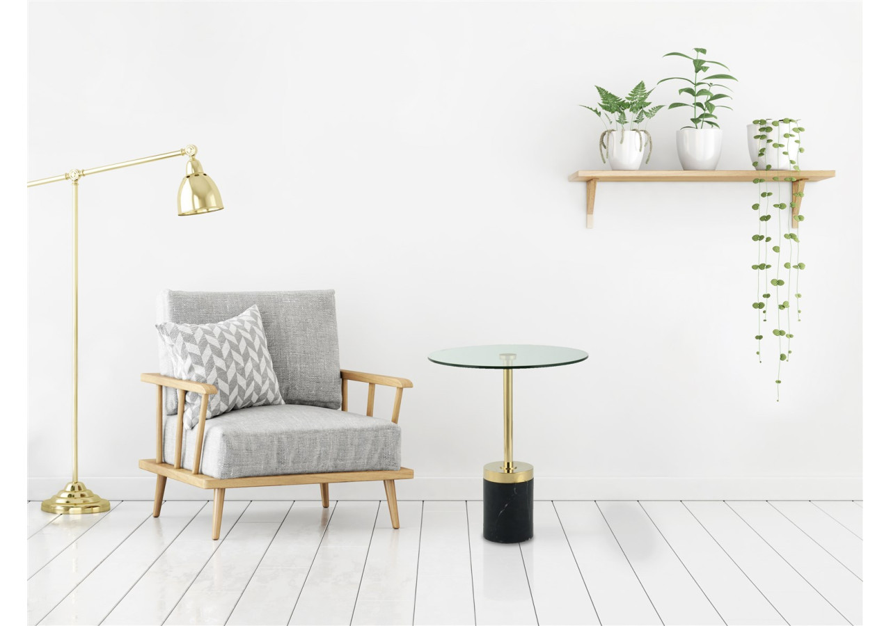 Table d'Appoint Lana 100 - Or et Noir avec Plateau en Verre - 13FZN-GLD-BLK - Kayoom