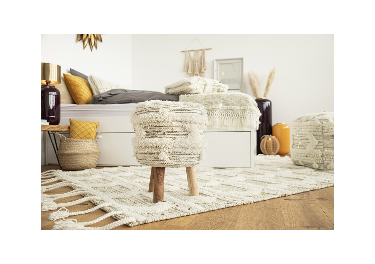 Hocker Bohist - Style Boho Crème et Khaki - C44ZG-CRE-KAK - me gusta