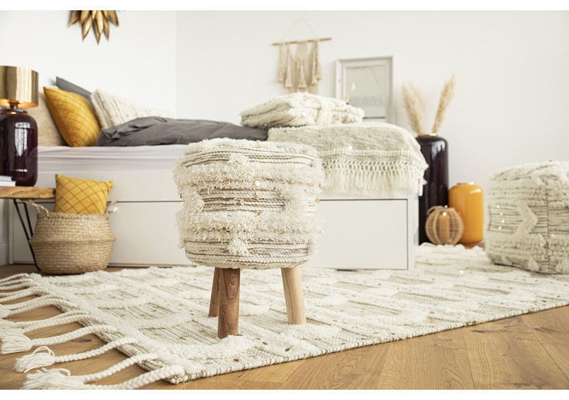 Hocker Bohist - Style Boho Crème et Khaki - C44ZG-CRE-KAK - me gusta